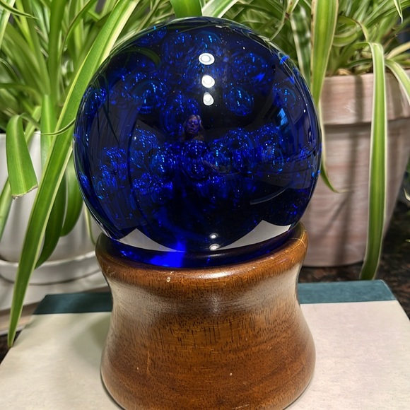 Art Sphere Paperweight Vintage MCM Cobalt Blue Glass Textured Bubbles 5x5 heavy - Picture 7 of 13